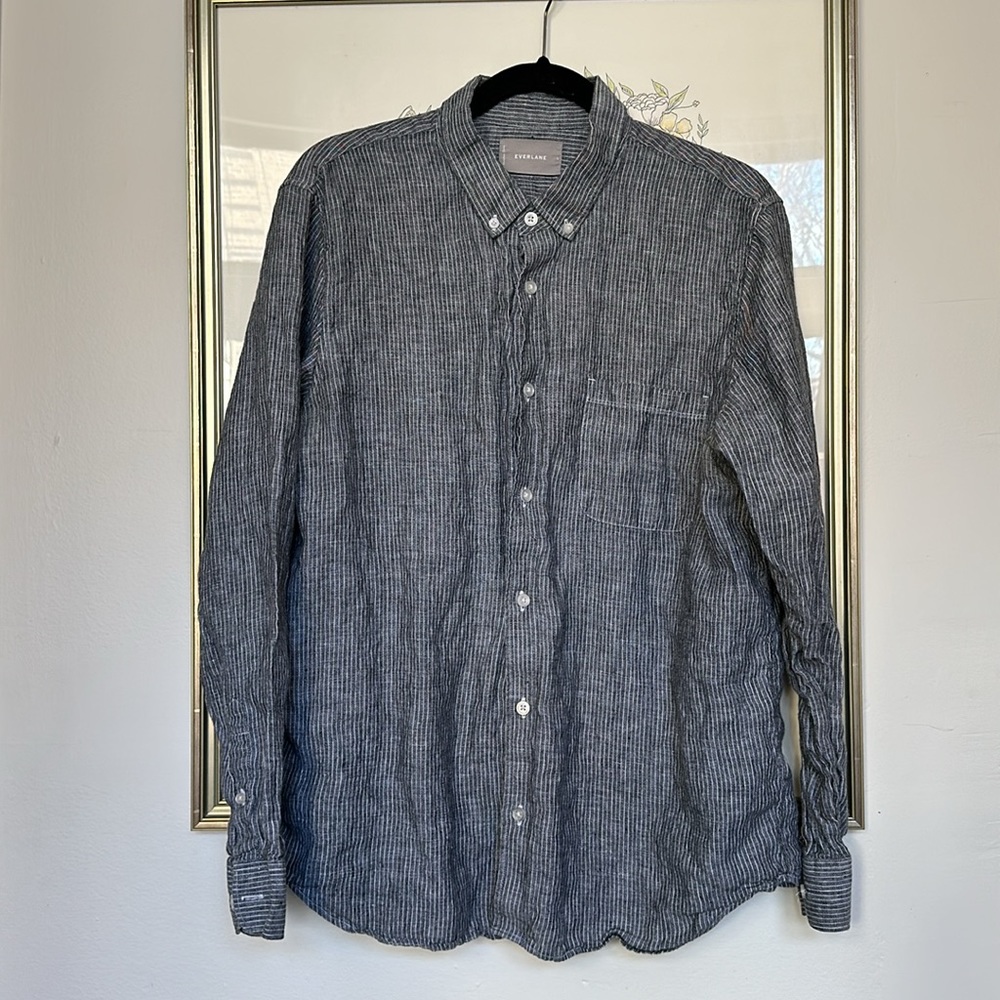 Everlane slim fit Japanese Oxford linen men button up L